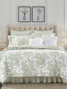 Laura Ashley Green Floral Quilted Queen Bedding Set